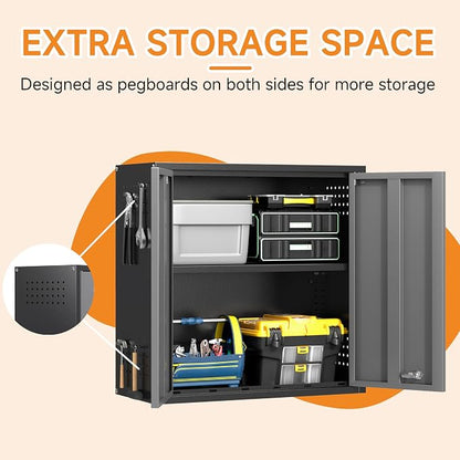 Metal Garage Wall Cabinet with 2 Doors and 1 Adjustable Shelf, Lockable - Image 6