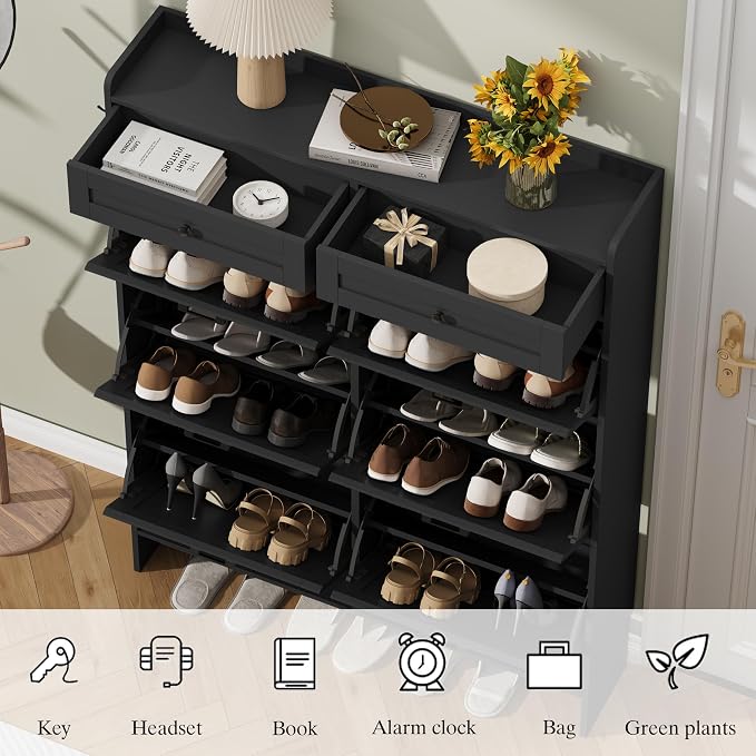 Thacuok Shoe Cabinet with 6 Flip Drawers & 2 Storage Drawers, Rustic Farmhouse - Image 5
