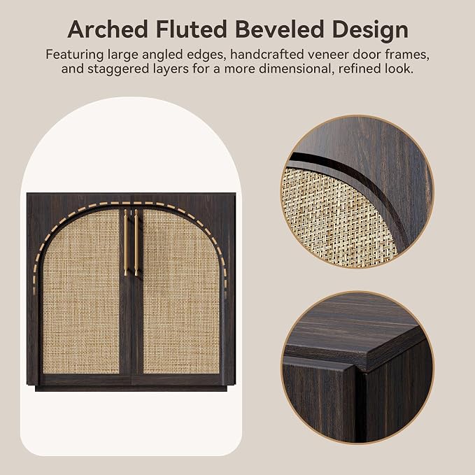 Storage Cabinet with Rattan Doors, 31.5'' W Arched Buffet Cabinet | Modular - Image 4
