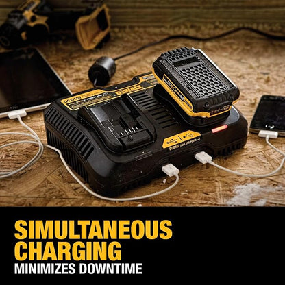 DEWALT 12/20V MAX Battery Charger, Dual Charging Station, 2-USB Ports Included - Image 2