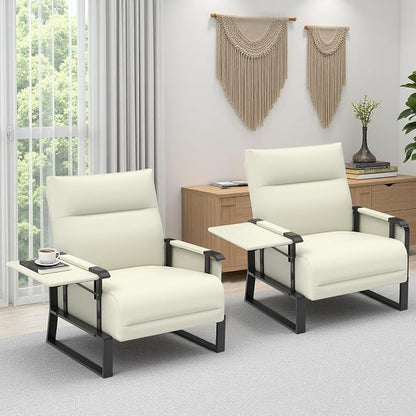 Upholstered Accent Chairs Set of 2, Modern Faux Leather Sofa Chairs by Tbillionnext
