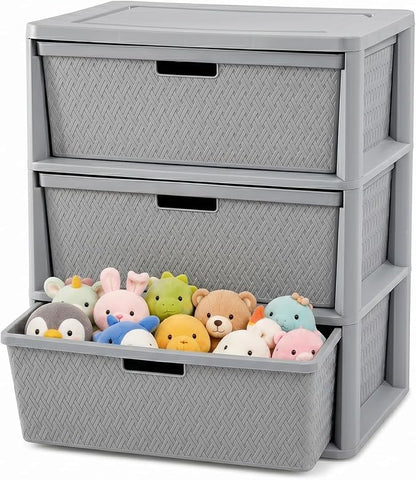 Wide 3-Drawer Plastic Storage Tower, Cross-Weave Floor Cabinet, tool-free by Unknown