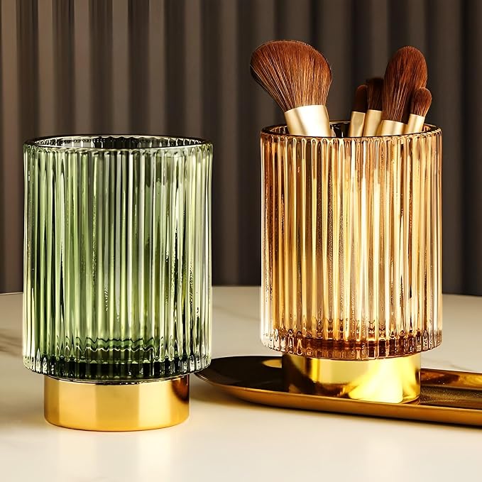 Makeup Brush Holder Organizer, Heavy Crystal Glass Brush Storage Holder - Image 8