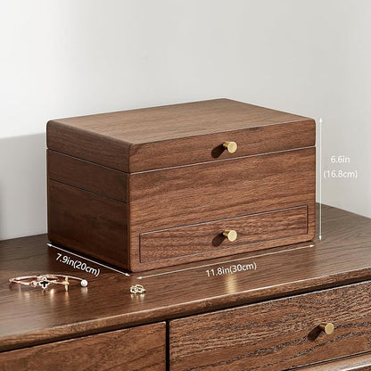 Wooden Jewelry Box for Women, 3 Level Multi-functional Drawers Black Walnut - Image 2