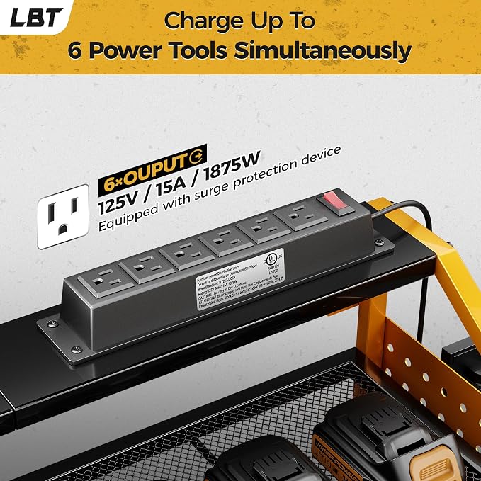 LBT Power Tool Organizer With Charging Station, Heavy Duty Steel, 6 Drilling - Image 6