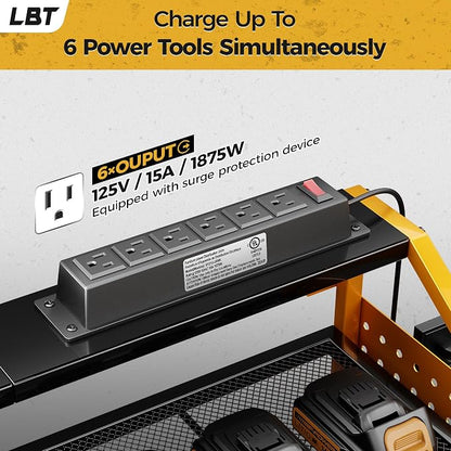 LBT Power Tool Organizer With Charging Station, Heavy Duty Steel, 6 Drilling - Image 6