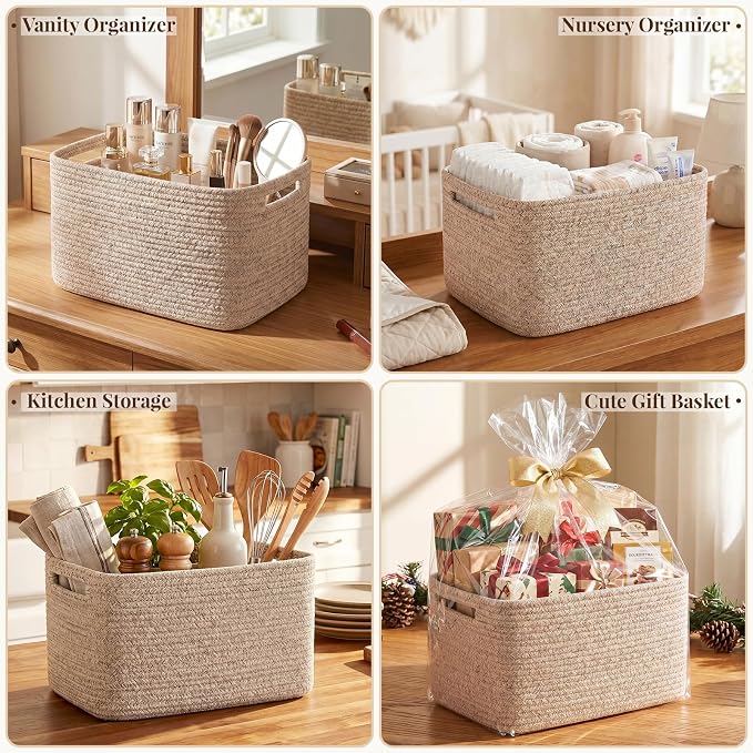 OIASKET 4Packs Natural Cotton Rope Storage Baskets - Image 7