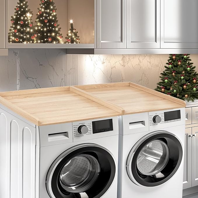 Washer Dryer Countertop, Wooden Laundry Countertop Set of 2 Dryer Storage Shelf - Image 9
