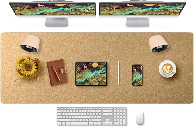 Bloss Gold Leather Desk Mat 47.2" x 16.9", Large Keyboard Pad by Bloss
