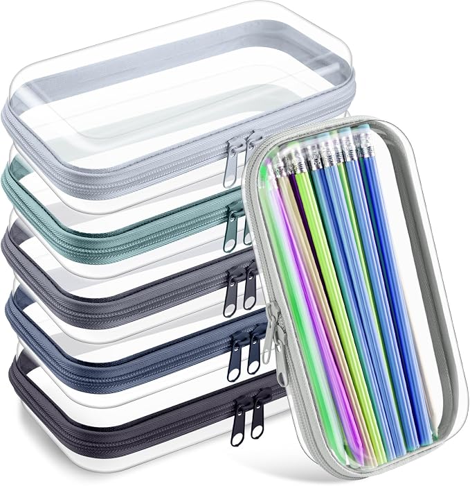 Sanwuta 6 Pcs Clear Hard Zipper Case Hard Plastic Zipper Pouches Transparent by Sanwuta