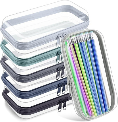 Sanwuta 6 Pcs Clear Hard Zipper Case Hard Plastic Zipper Pouches Transparent by Sanwuta