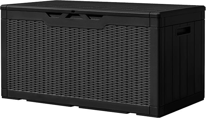 Greesum 100 Gallon Resin Deck Box Large Outdoor Storage, Imitation Rattan Weave by BuynowfromGreesum