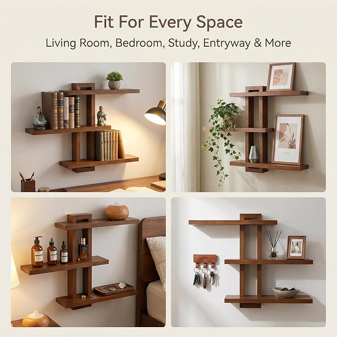 yaqew Variable Floating Shelves Wood Set of 3, Cube Wall Mounted Shelves 28.35" - Image 7