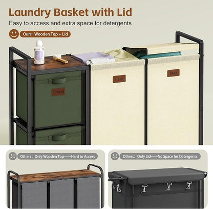 Hoctieon 4 Section Laundry Cart, 48 Gal. Laundry Hamper - Image 4