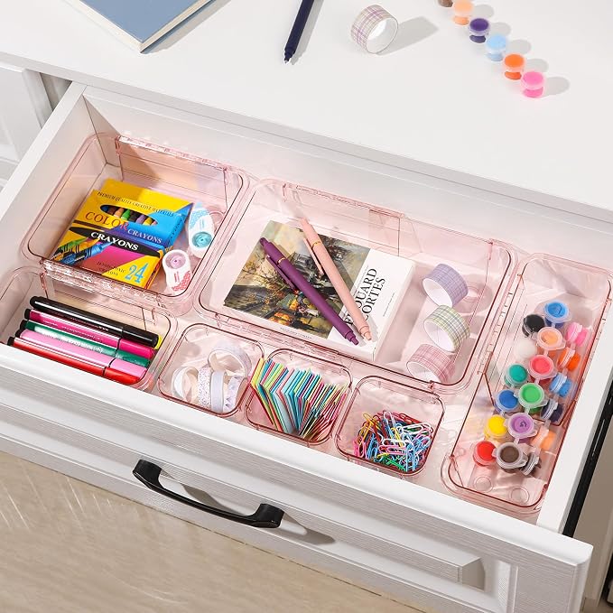 14 Pcs Adjustable Clear Drawer Organizer, Extendable Vanity Storage Bins - Image 7