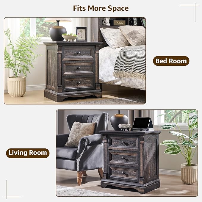 T4TREAM 24" Wide 3 Drawer Dressers, Farmhouse 26" Tall Bedside Side Table - Image 3