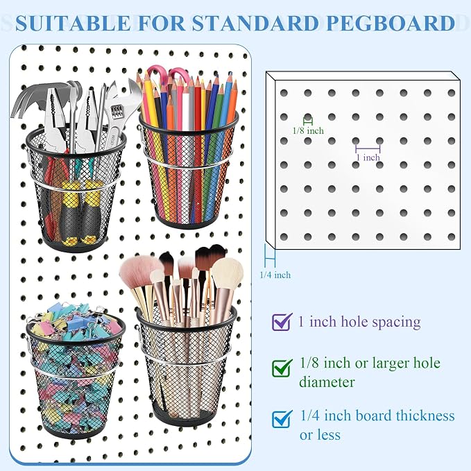 6 Sets Pegboard Cups with Ring, Metal Pegboard Bin with Hooks - Image 4
