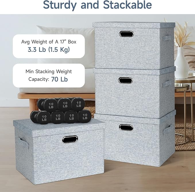 Large 17" 36 Quart Collapsible Stackable Storage Bins - Image 3