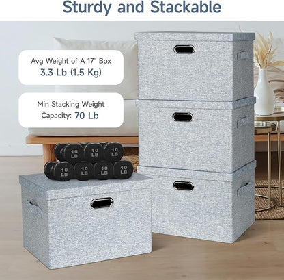 Large 17" 36 Quart Collapsible Stackable Storage Bins - Image 3