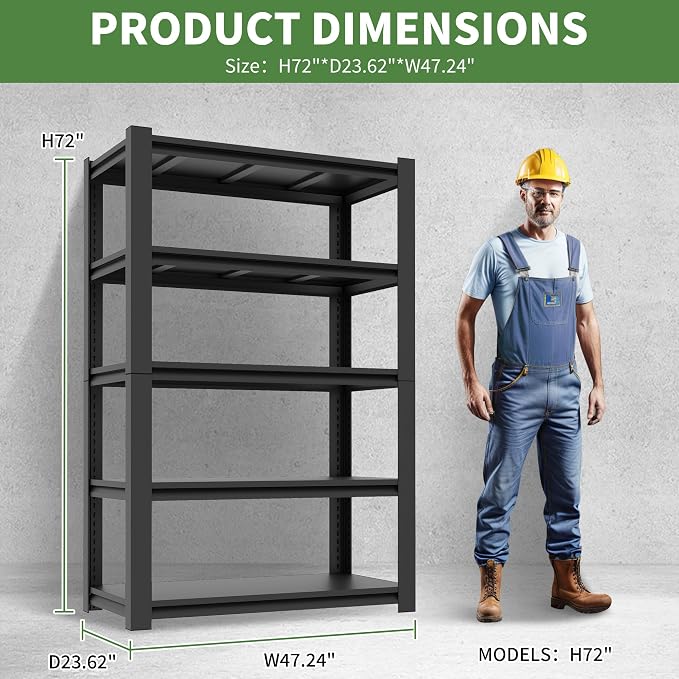 Garage Shelving, 3000Lbs 5 Tier Adjustable Garage Storage Shelves Suitable - Image 3