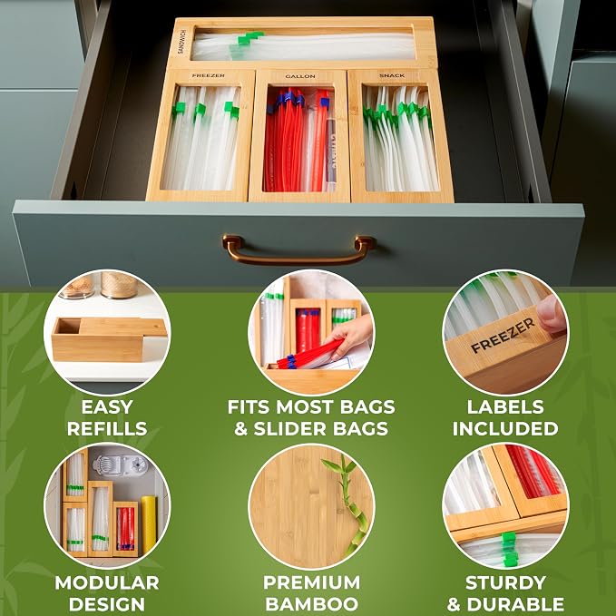 Storage Bag Organizer, Bamboo Baggie Organizer - Image 4