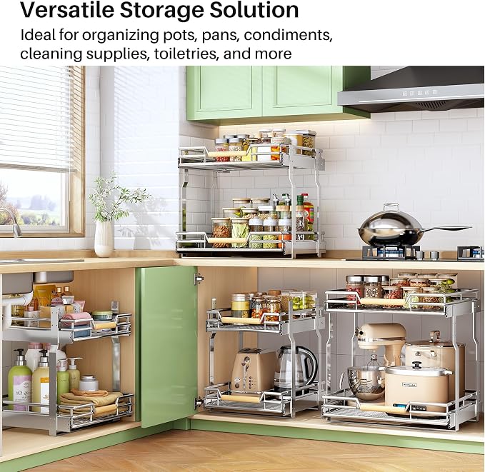 Pull out Cabinet Organizer, 2 Tiers 17"W X 21"D, Heavy Duty Smooth Sliding - Image 2