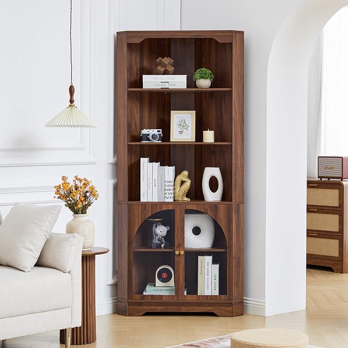 70" H Tall Coner Cabinet with Door & Adjustable Shelves, Mid-Century Farmhouse - Image 7