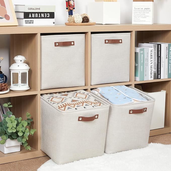 HNZIGE 13x13x13 Cube Storage Bins, Fabric Storage Cubes Baskets - Image 3