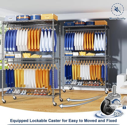 P8 Heavy Duty Clothes Rack（With Extended Width Design） Rolling Clothing Racks - Image 4