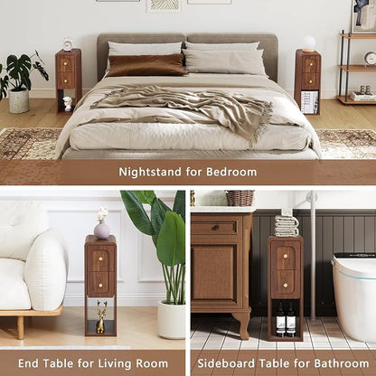 Narrow Nightstand with 2 Drawers, Small Bedside Tables, Mid-Century Modern Slim - Image 9