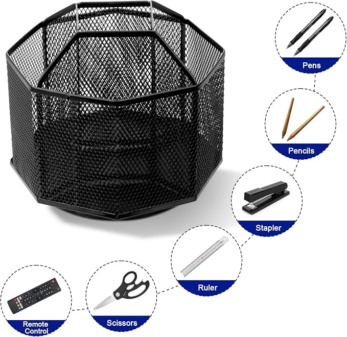 Comix 360° Rotating Pen Holder for Desk, 5 Compartments Office Desk Organizer - Image 8