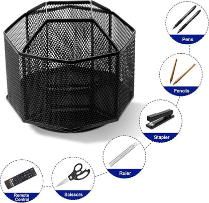 Comix 360° Rotating Pen Holder for Desk, 5 Compartments Office Desk Organizer - Image 8