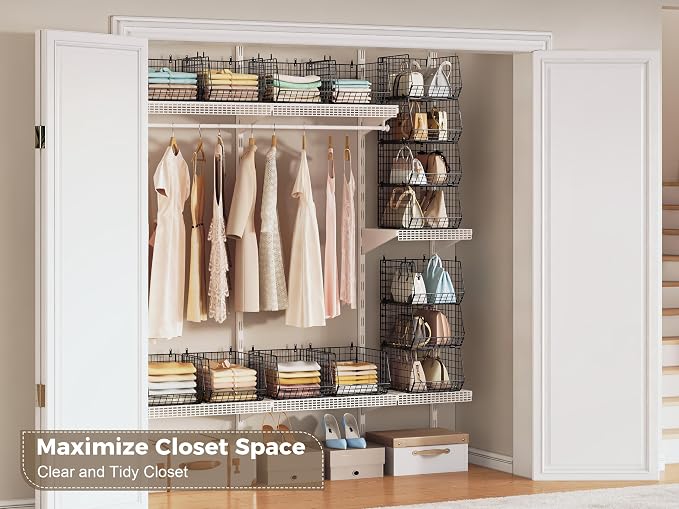4" Extra Deeper Hanging Closet Organizers and Storage, 4 Tier Foldable Wire - Image 8