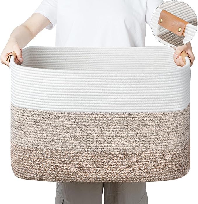 danpinera Rectangle Blanket Storage Basket, Large Blanket Basket Living Room by danpinera