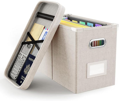 File Organizer Box with Lid, Hanging Filing File Box with Mesh Pocket, Document by Oterri