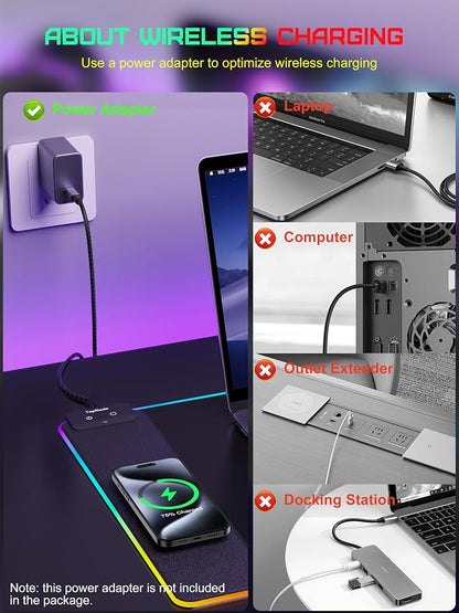 TopMade Mouse Pad with Wireless Charging, 31.5" x 11.81" Large Desk Mat RGB - Image 3