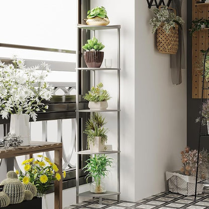 SUNMORY 5 Tier Corner Shelf, Industrial Display Shelf, Narrow Plant Stand - Image 4