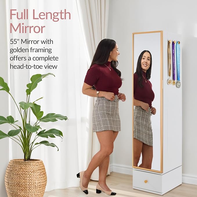 Best Choice Products Rotating Mirror w/Storage Cabinet, 360 Swivel Jewelry - Image 6