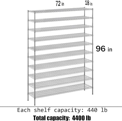 18" Deep x 72" Wide x 96" Height Wire Shelving Kit | 10-Tier | NSF Commercial - Image 3