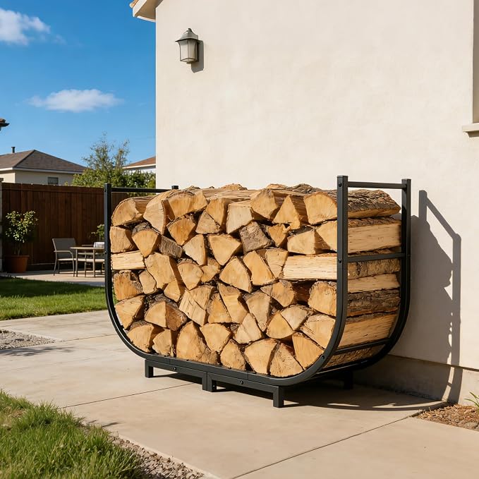 facka 40 Inch Firewood Rack Outdoor, Metal Wood Rack | Iron Fire Log Stacker - Image 6