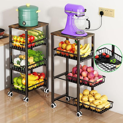 Fruit Vegetable Storage Basket for Kitchen, 4 Tier Large Pull-Out Metal Wire by MiyawellOfficial