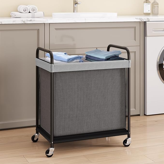 ELYKEN Laundry Hamper 2 Section, 100L Rolling Laundry Sorter - Image 2