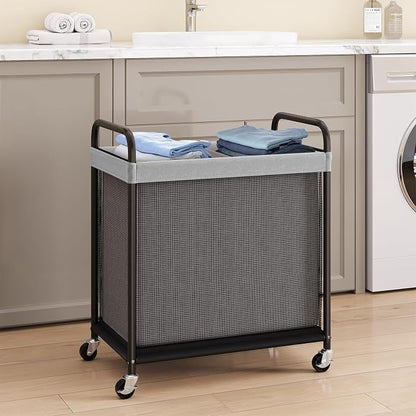 ELYKEN Laundry Hamper 2 Section, 100L Rolling Laundry Sorter - Image 2
