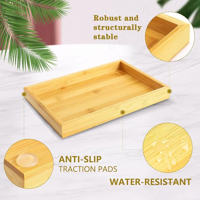 Natural Bamboo Vanity Tray, Sink Tray, Smooth and Thick Wooden Tray - Image 2