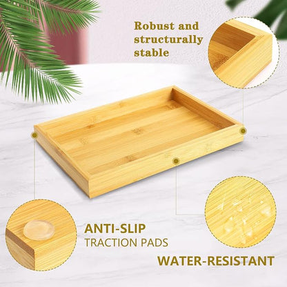 Natural Bamboo Vanity Tray, Sink Tray, Smooth and Thick Wooden Tray - Image 2
