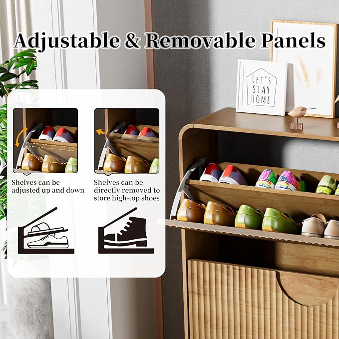 Narrow Shoe Cabinet for Entryway, Fluted Entry Way Shoe Storage Cabinet - Image 8