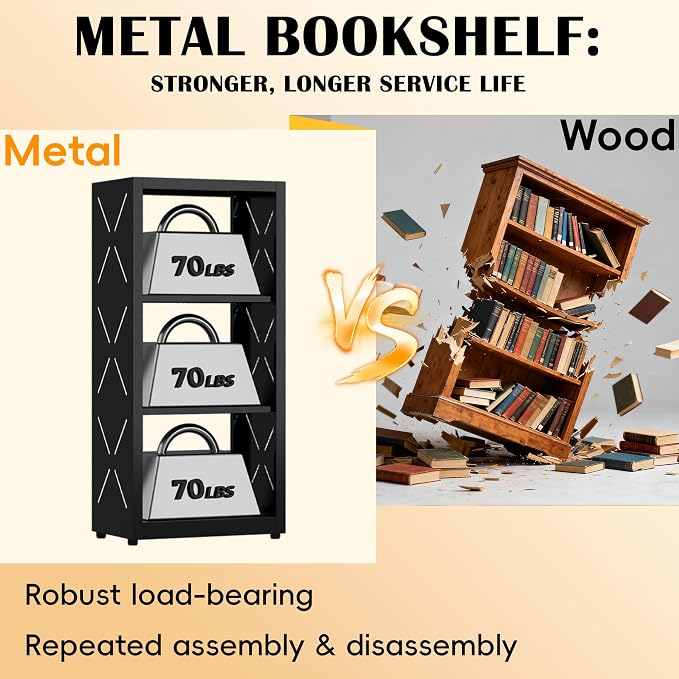 Narrow Bookshelf, 3 Tier Bookcase, Home Office Bookcase Shelf Storage Organizer - Image 6