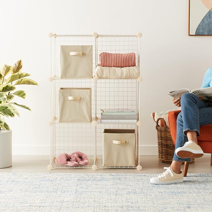 Amazon Basics 6 Cube Wire Grid Storage Organizer, Stackable Storage Cubes - Image 2