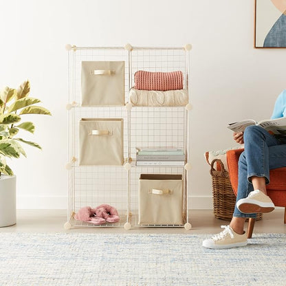 Amazon Basics 6 Cube Wire Grid Storage Organizer, Stackable Storage Cubes - Image 2