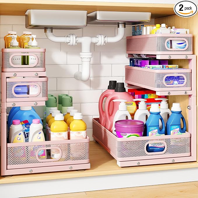 Under Sink Organizer, Height Adjustable Slide out Storage Drawer Rack by HERJOY